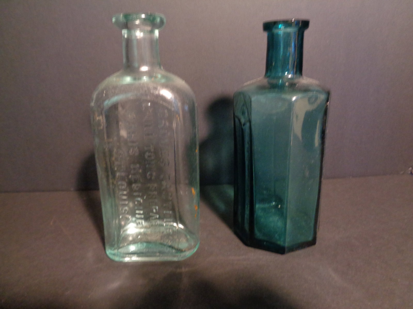 Embossed Medicine Bottles 2pc: Groves Chill Tonic, Rumford Chemical Works 6 inches
