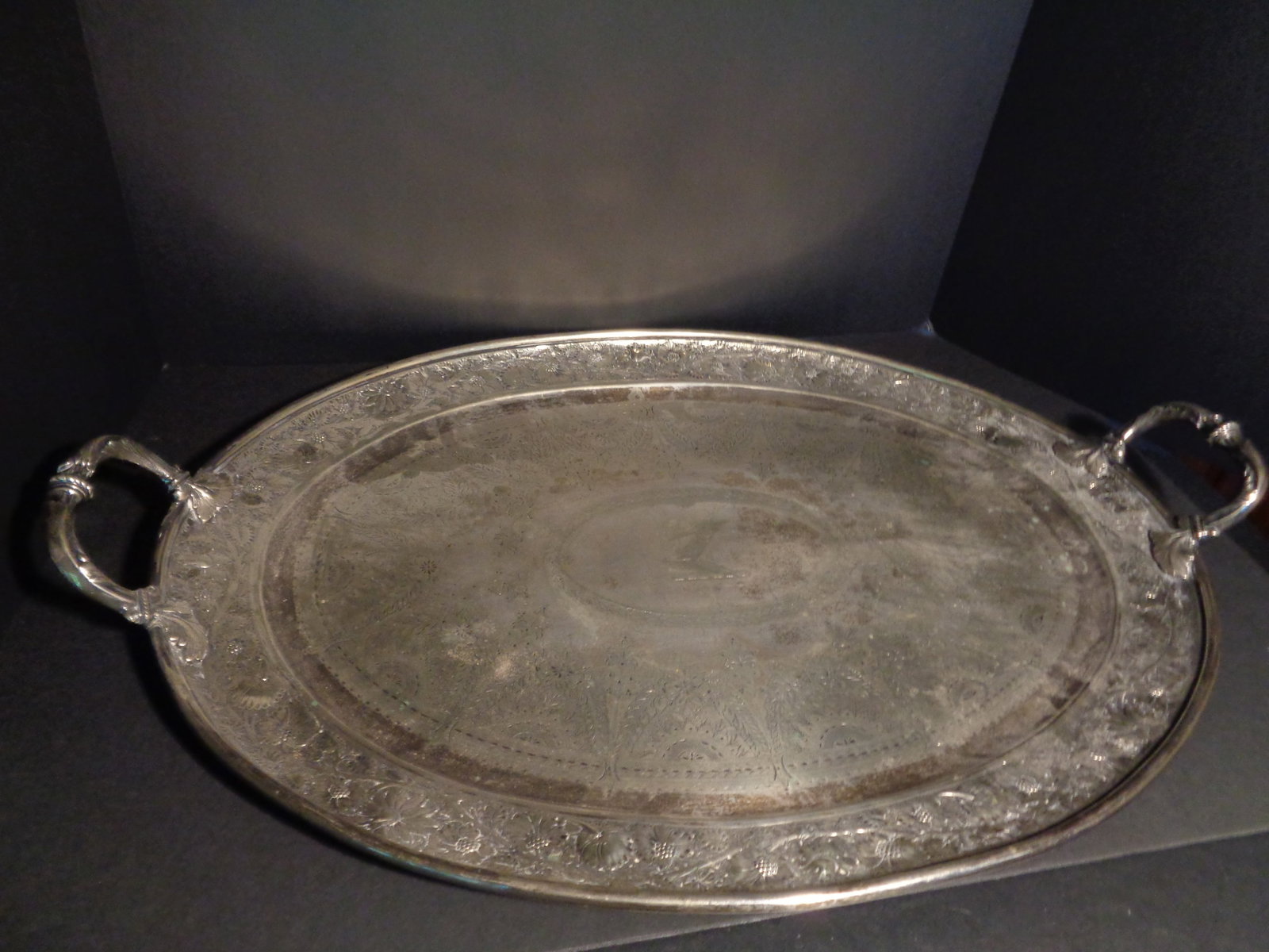 Vintage Silver Plate Serving Tray with Ornate Handles (1 of 5)