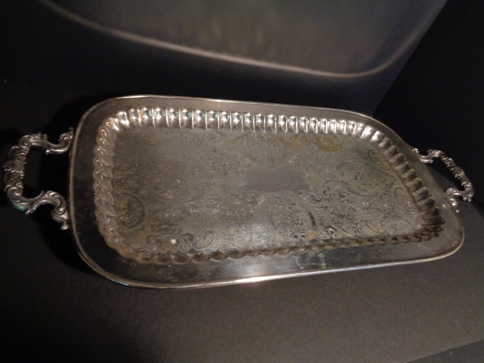 Vintage Silver Plate Tray with Handles: 24 inches with handles