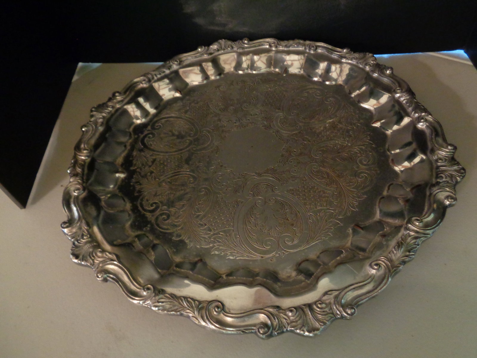 Sheridan Silver on Copper Ornate Tray: 17 in