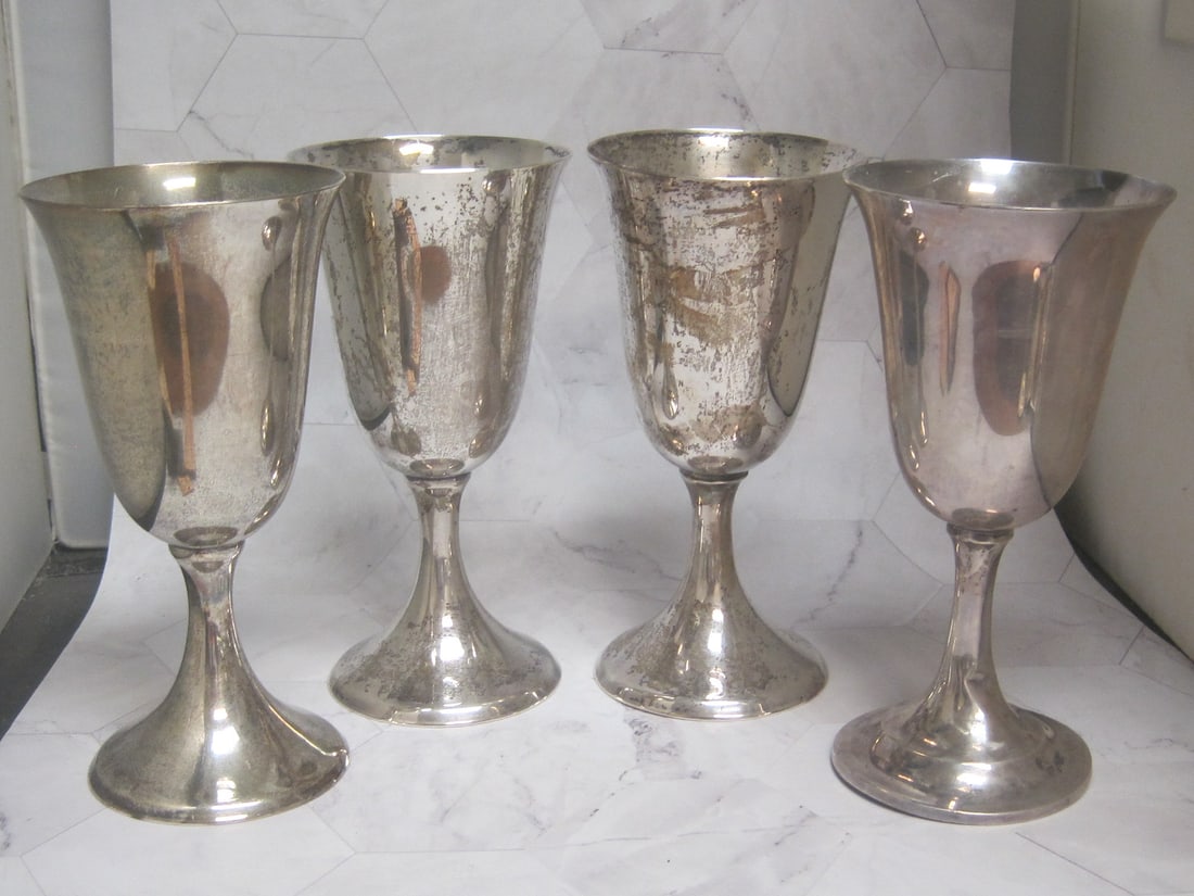 Lot of 3 Reed & Barton & 1 International Sterling Silver Goblets (1 of 4)