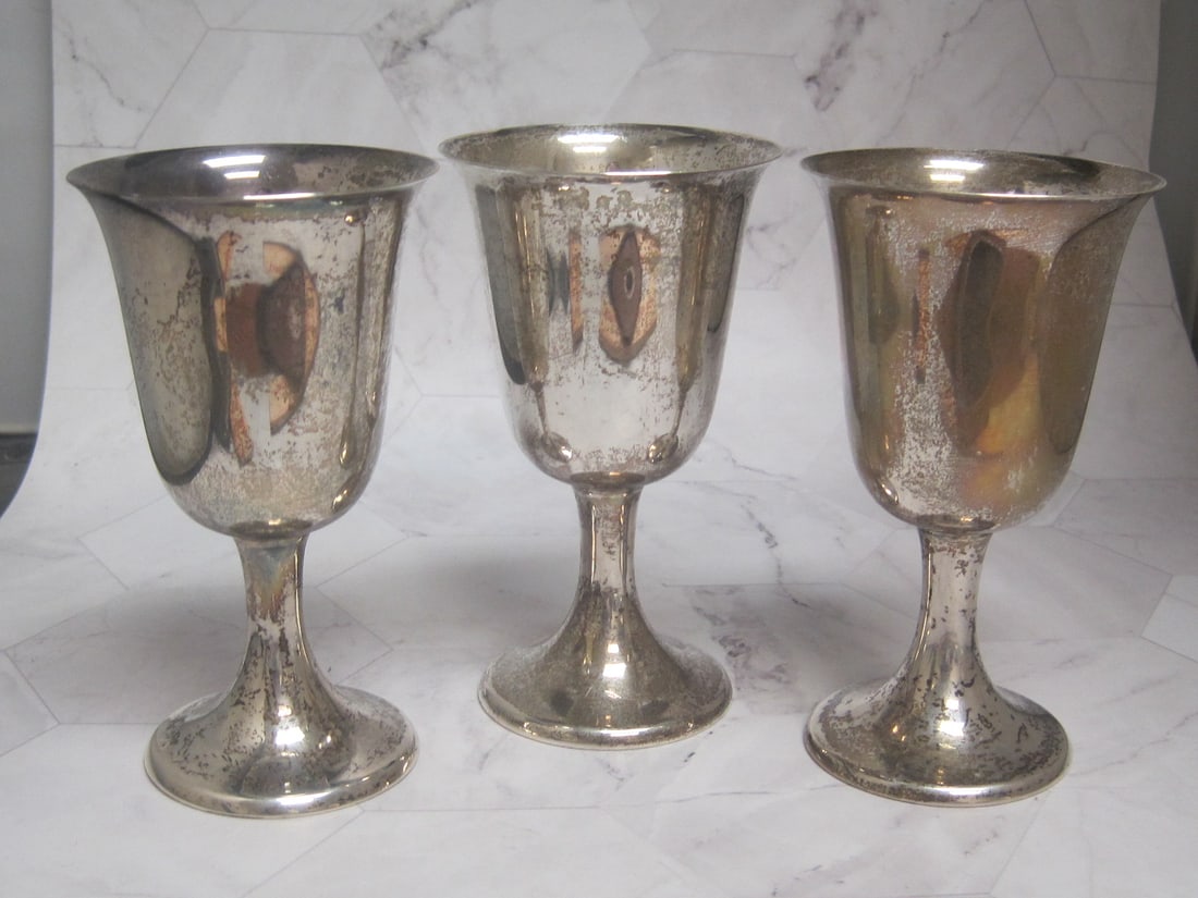 Lot of 3 4 1/2" Sterling Silver Gorham Goblets (1 of 3)