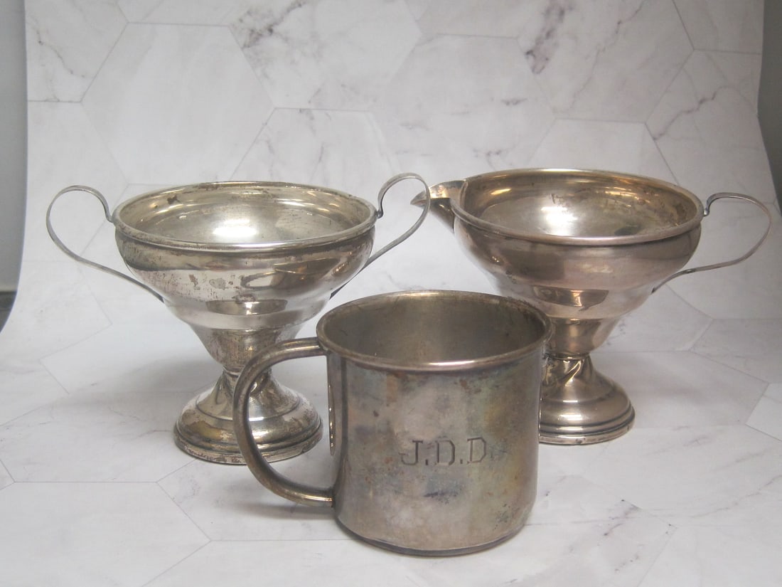 Lot of Sterling Silver Weighted Creamer & Sugar and Presner Sterling Silver Baby Cup (1 of 5)