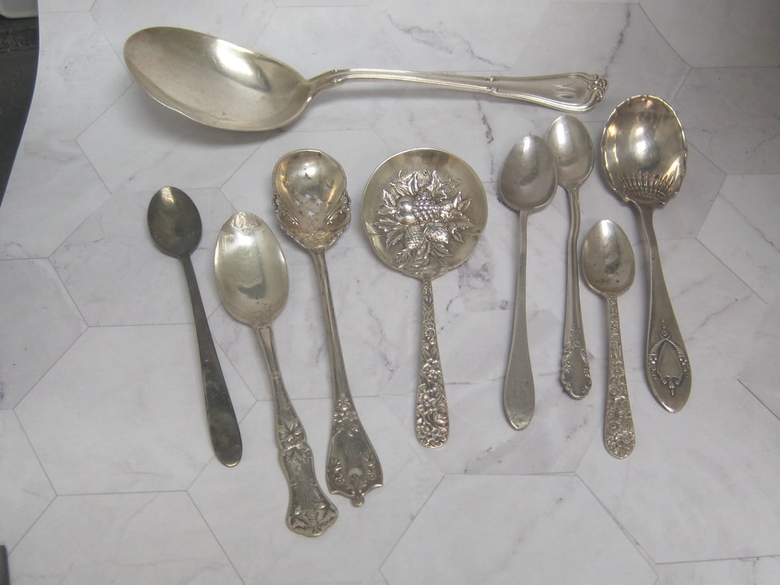 Lot of Miscellaneous Sterling Silver Spoons: Weighs 7.3 Troy Oz.