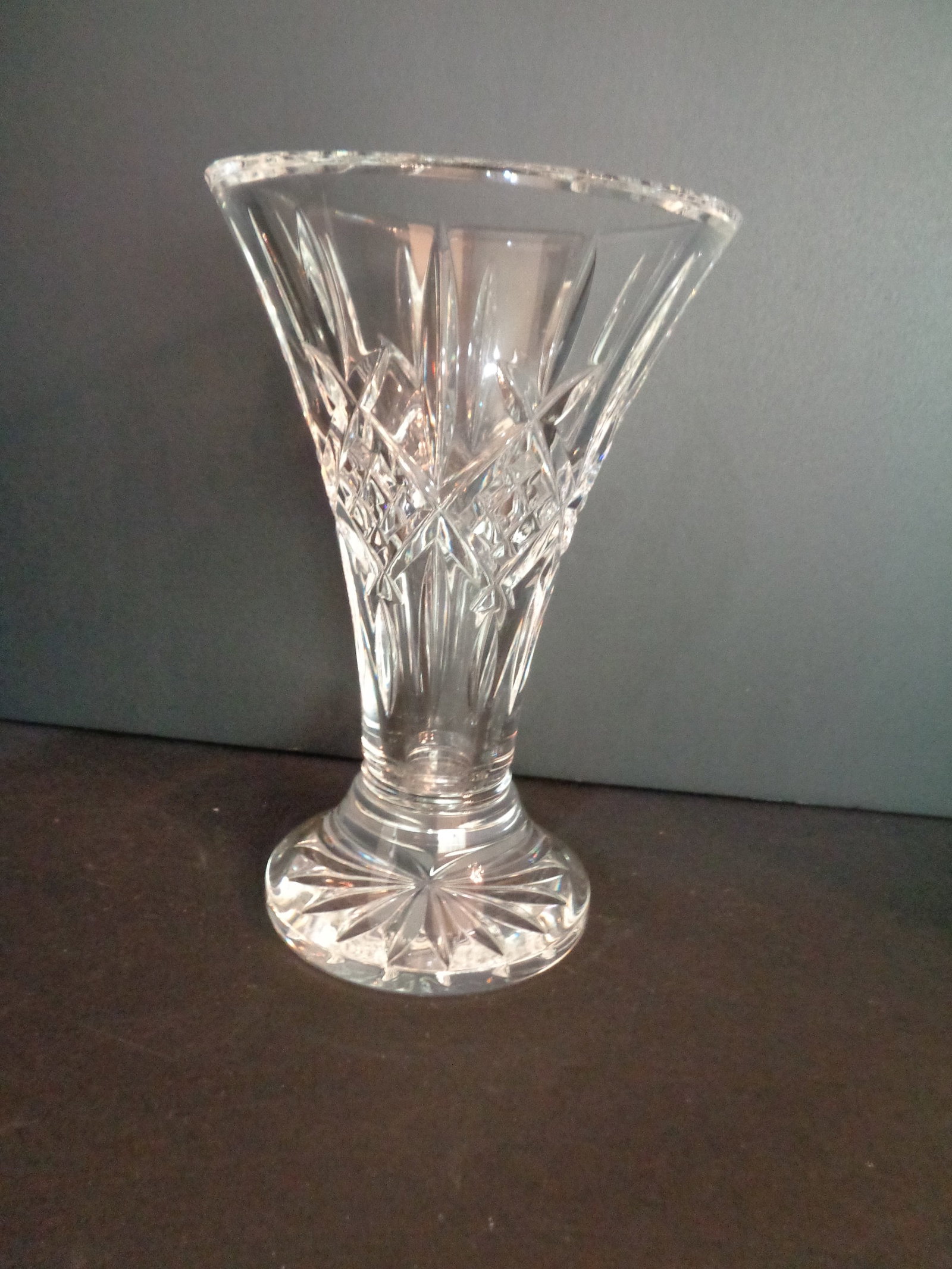 Heavy Cut crystal Flared Pedestal Vase: Star burst & Diamond Pattern 8 inches