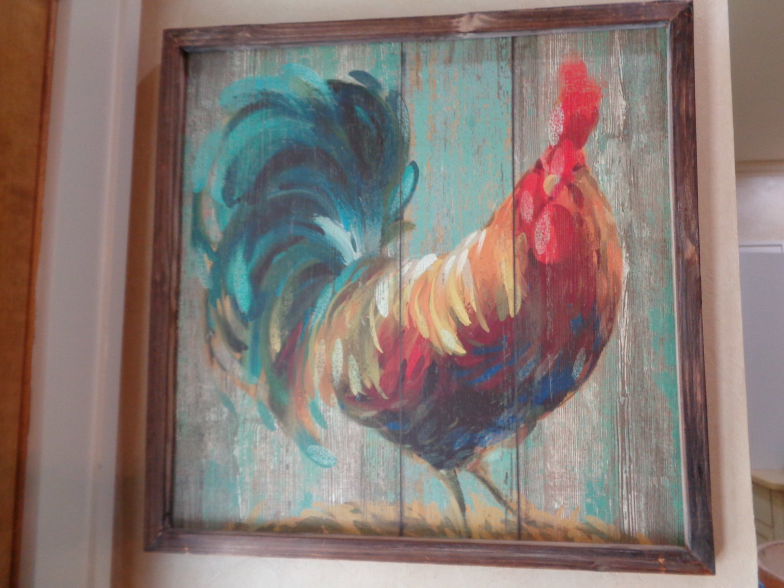 Framed Rooster Painting on Board: 23x24