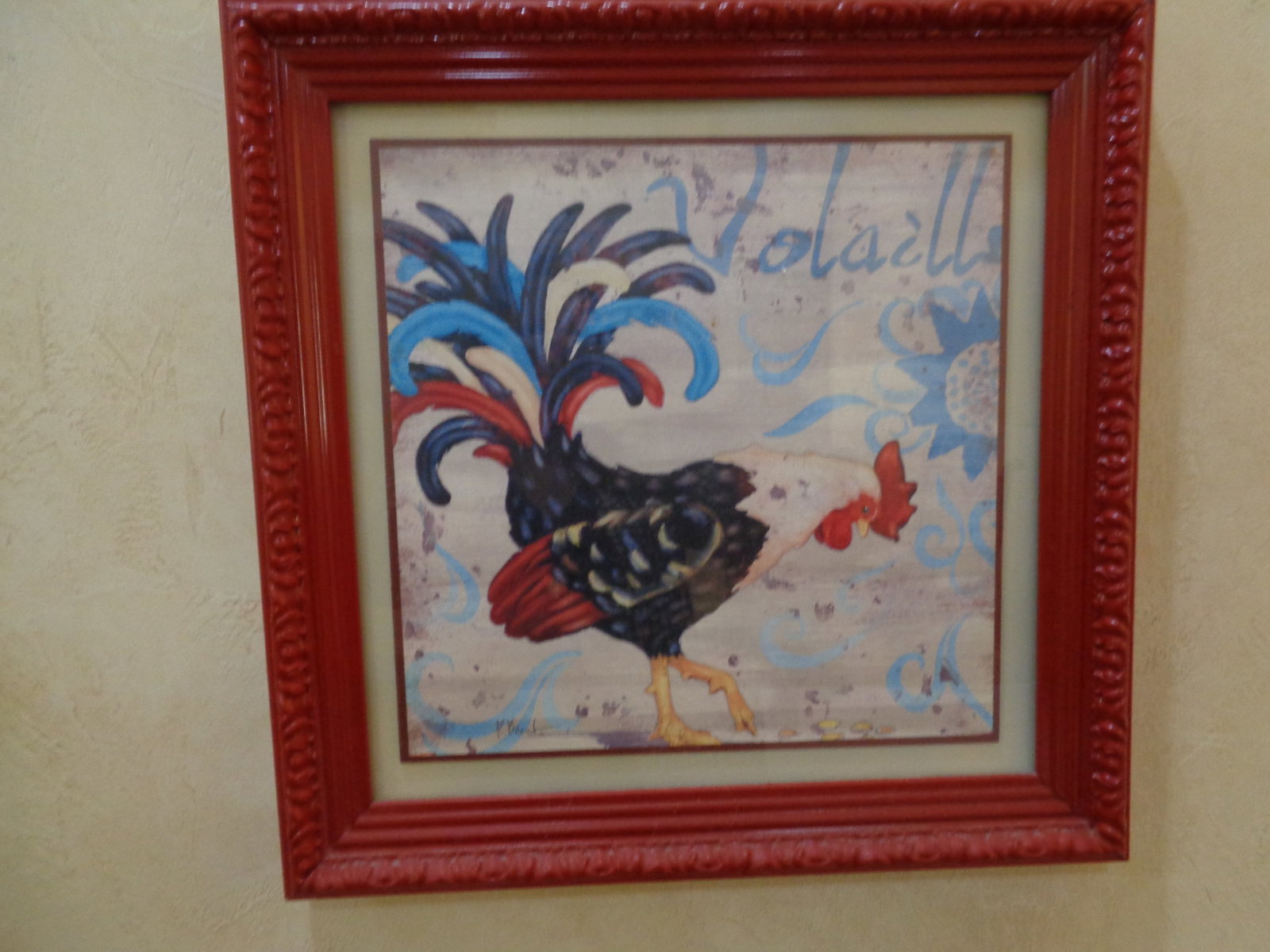 Red Framed Rooster picture: 16 1/2 x 17 in