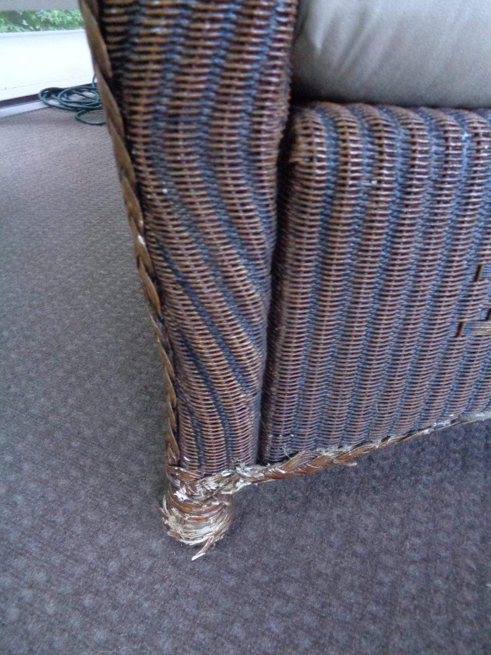 2 Plastic Basket Weave Wicker Porch Chairs with cushions & foot stool - 3