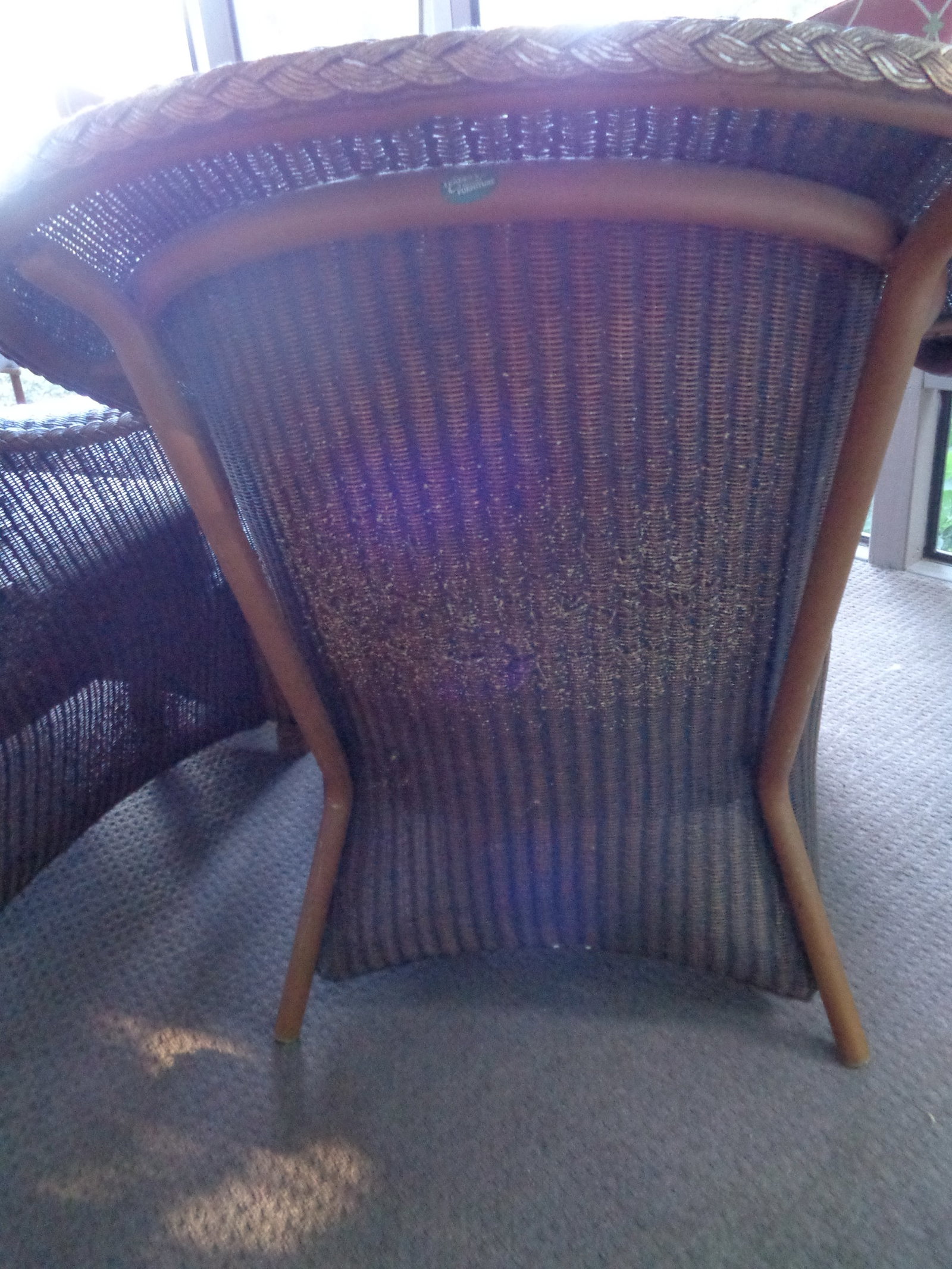 2 Plastic Basket Weave Wicker Porch Chairs with cushions & foot stool - 4