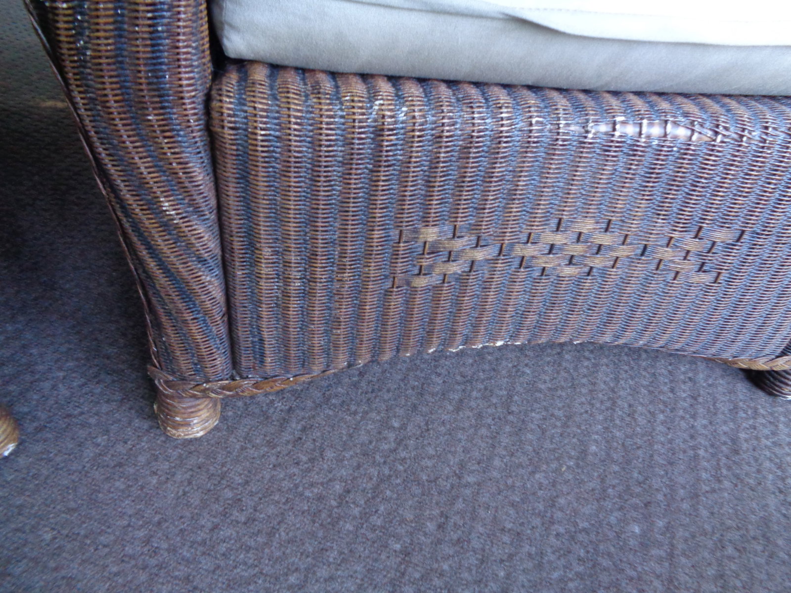 2 Plastic Basket Weave Wicker Porch Chairs with cushions & foot stool - 6