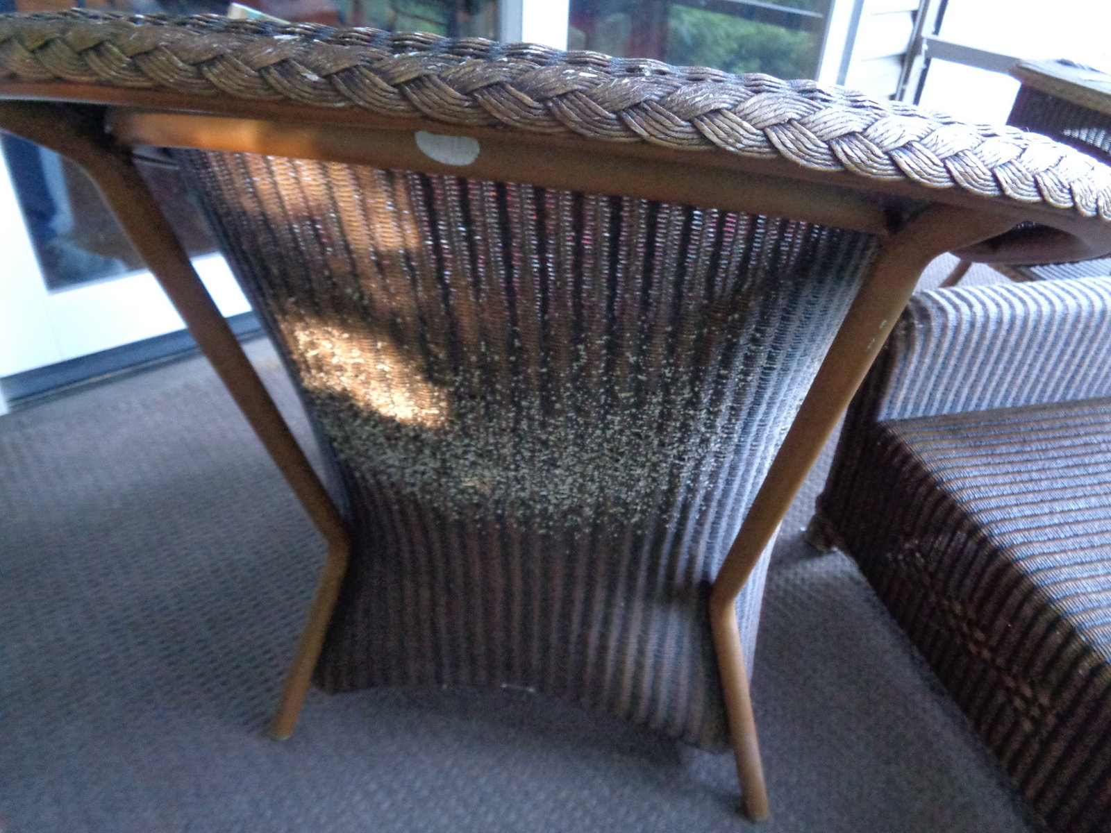 2 Plastic Basket Weave Wicker Porch Chairs with cushions & foot stool - 7