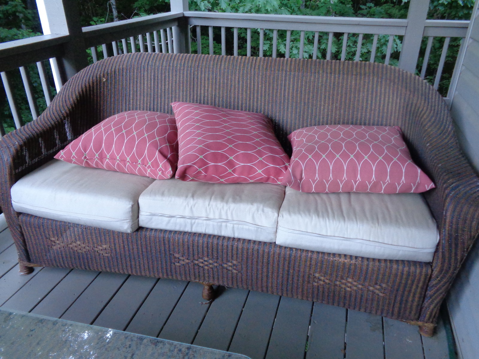 Plastic Wicker Weave Sofa: worn in spots 77 in long, Matches #165 & 167