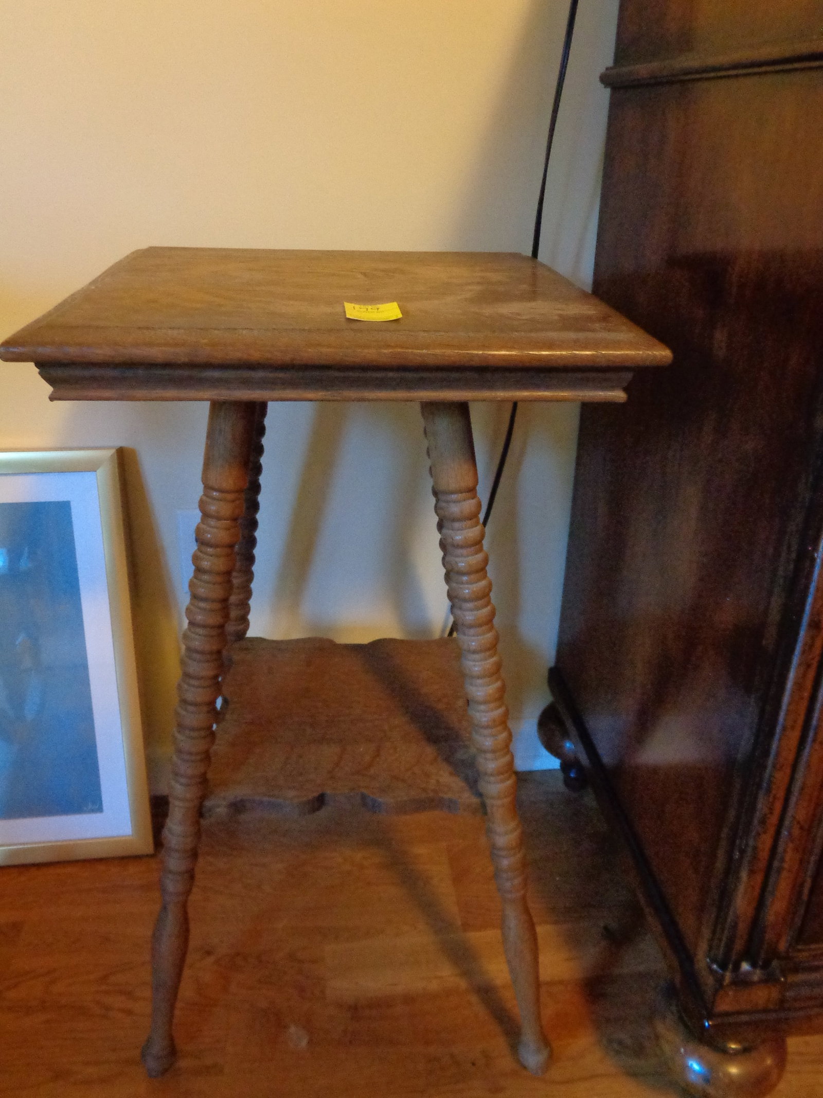 Vintge Turned Leg table: 28 Tall x 16 Square, has wear