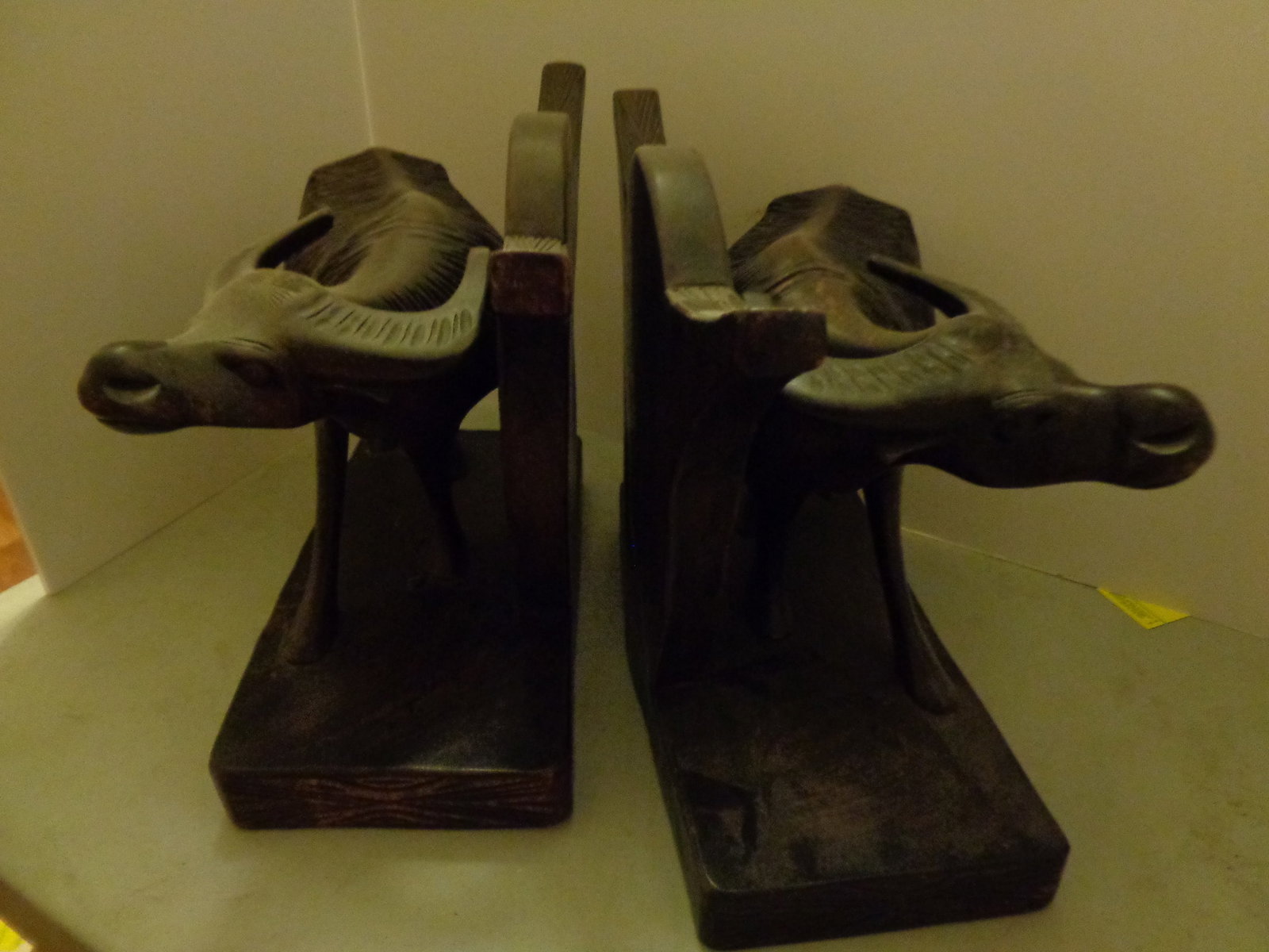 Vintage carved Wood OX Bookends (1 of 2)