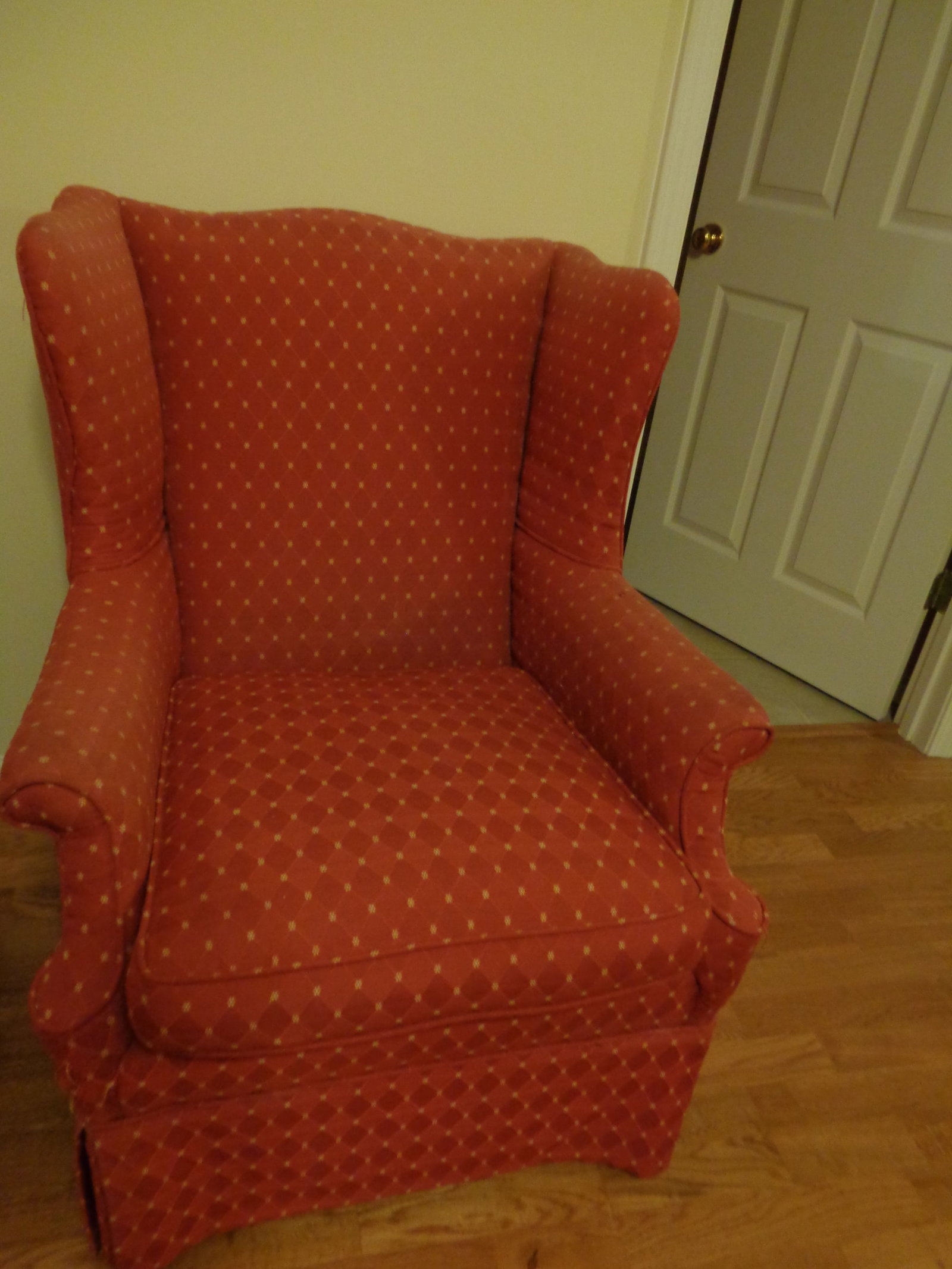 Wing back Chair: wear to arms, scratches and tore places on back