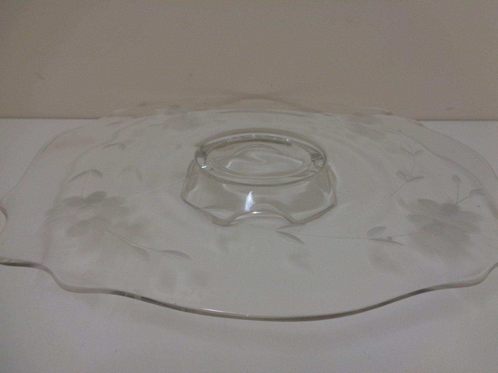 Etched Glass Footed Platter: .