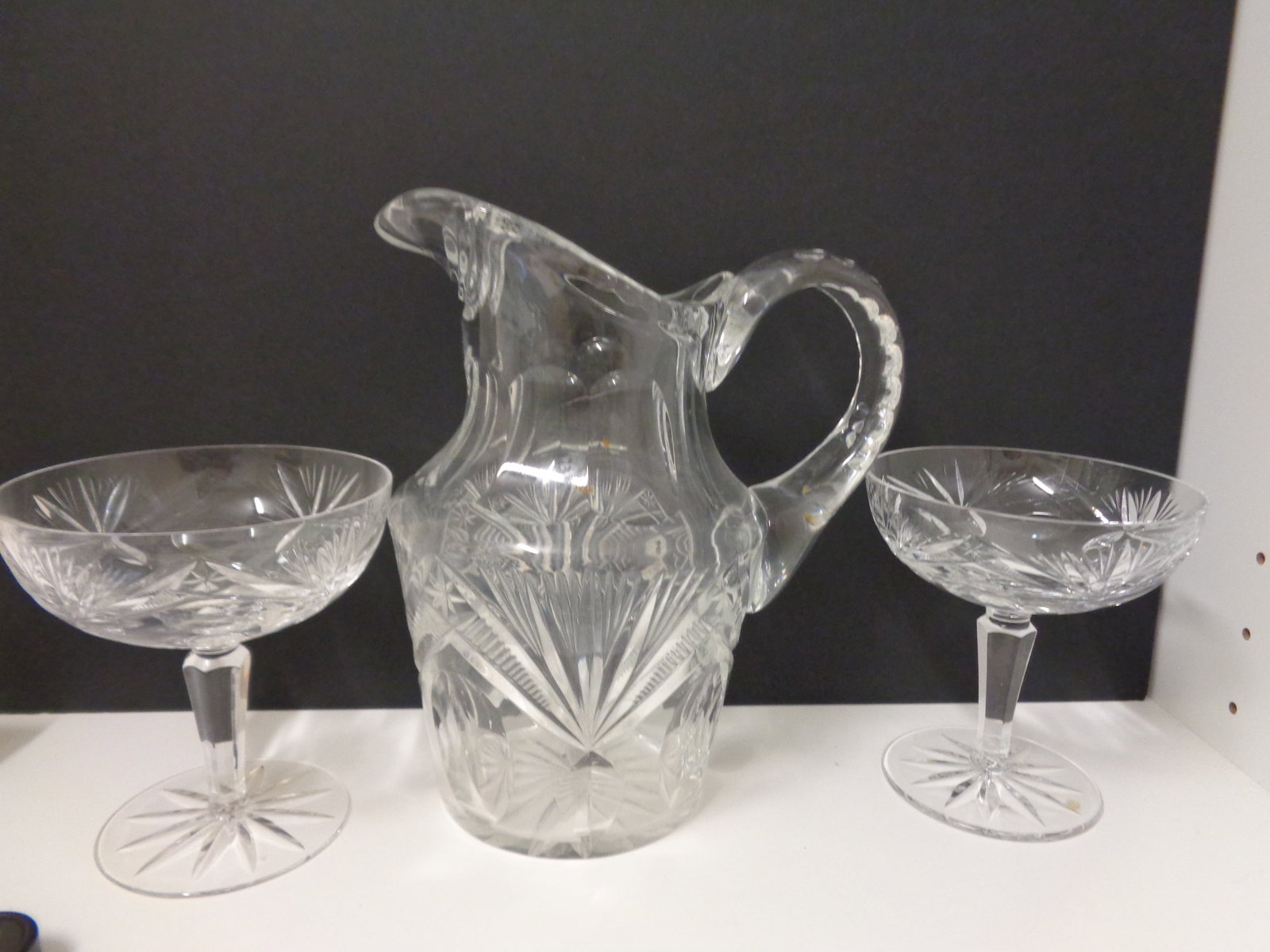 Cut Crystal Pitcher & 2 crystal Stems: matches# 254