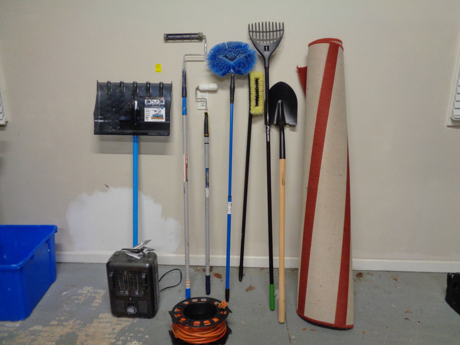 Wall of tools & Out door Rug: .