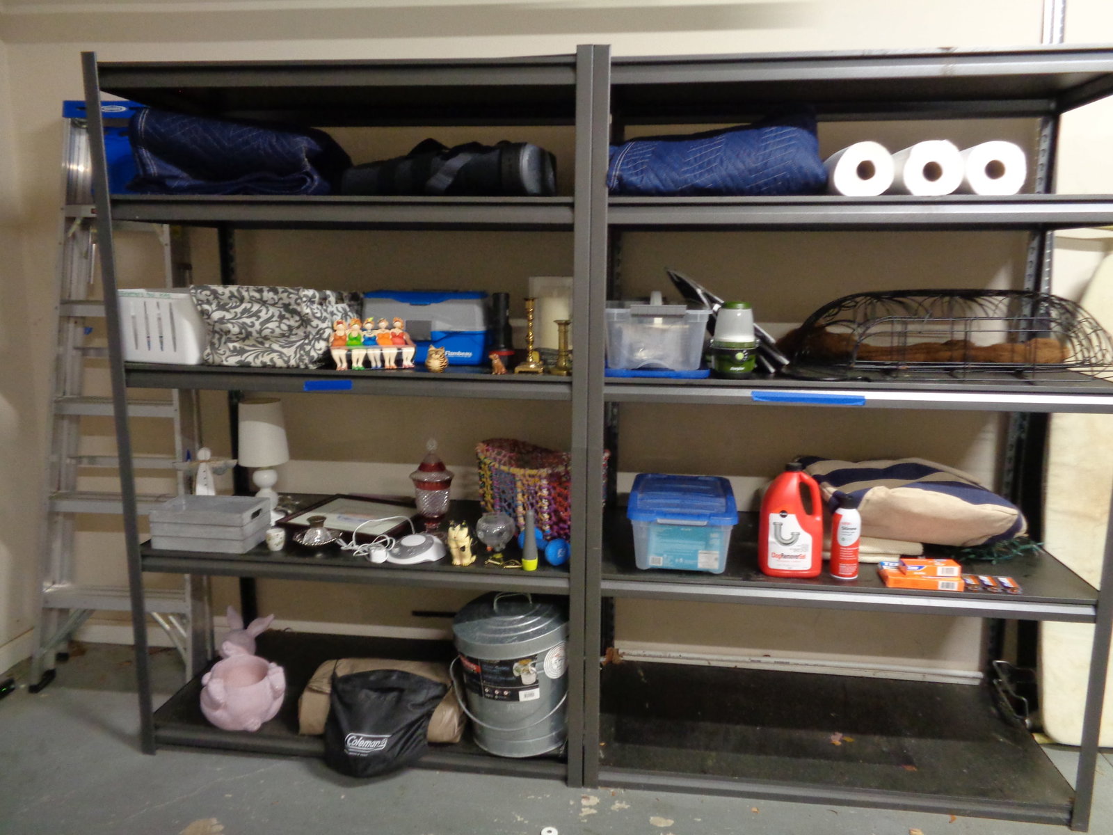 2 light weight shelf units & All Contents & Ironing Board: 48 x 72