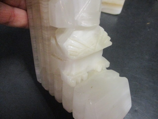 Carved Midcentury Onyx Bookends w/Aztec Design & - 4
