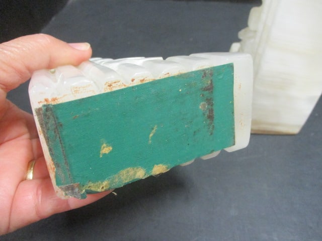 Carved Midcentury Onyx Bookends w/Aztec Design & - 6