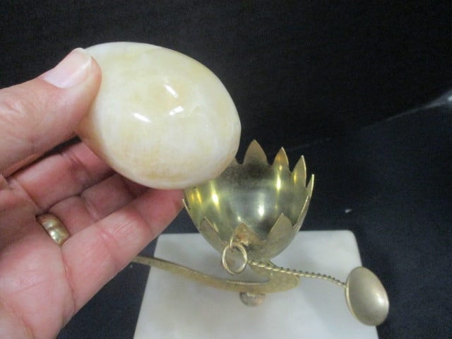 Carved Midcentury Onyx Bookends w/Aztec Design & - 8