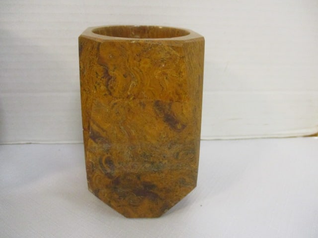 Costa Rican Pottery vase w/Turtle Design 6" & Marble Vase 4 1/2" - 2