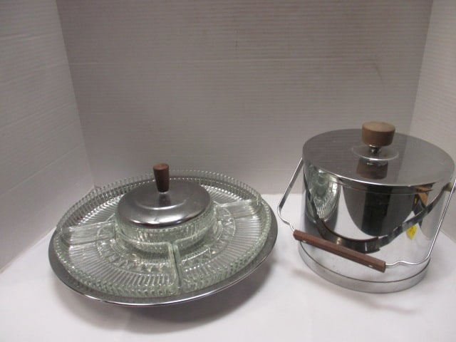 Midcentury Atapco Silver Tone Ice Bucket and Kromex Lazy Susan Chip/Veggie & Dip Set (1 of 12)