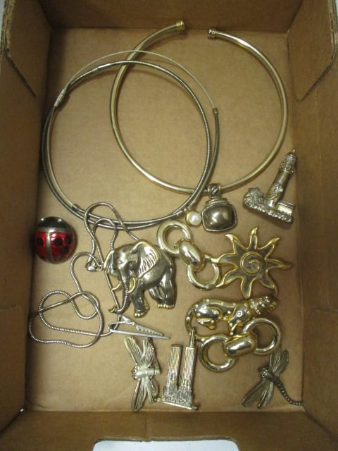 Silver Tone Choker Necklaces with Slide Pendant/Brooches: see pictures and preview for styles