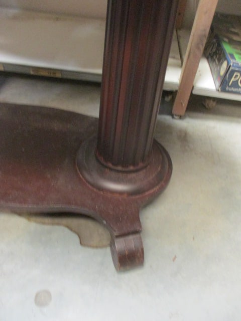 Double Column Post Base Mahogany Veneer Oval Console Table - 11