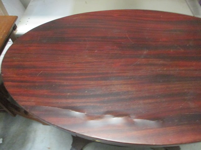 Double Column Post Base Mahogany Veneer Oval Console Table - 2