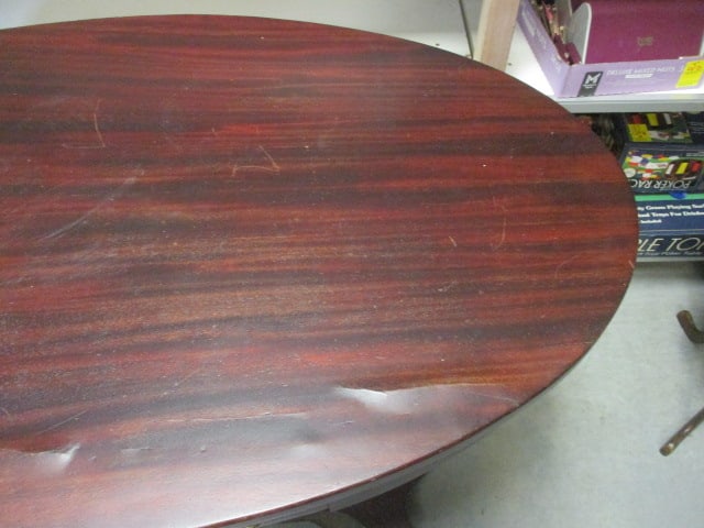 Double Column Post Base Mahogany Veneer Oval Console Table - 3