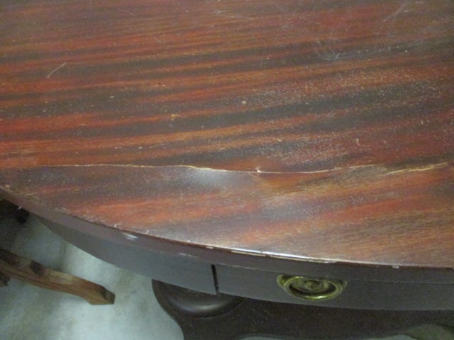 Double Column Post Base Mahogany Veneer Oval Console Table - 4