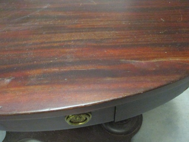 Double Column Post Base Mahogany Veneer Oval Console Table - 5