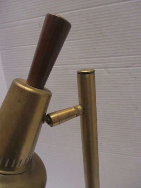 Midcentury Brushed Brass and Wood Adjustable Head Post Desk Lamp - 3