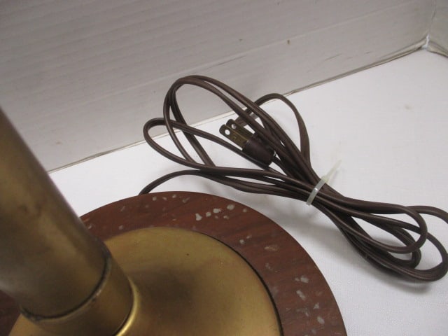 Midcentury Brushed Brass and Wood Adjustable Head Post Desk Lamp - 5