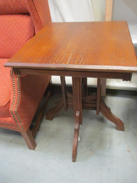 Vintage Victorian Eastlake Style Side Table: 21 1/2" x 24" x 29", top has split with grain, some scratches, Local Pickup Only