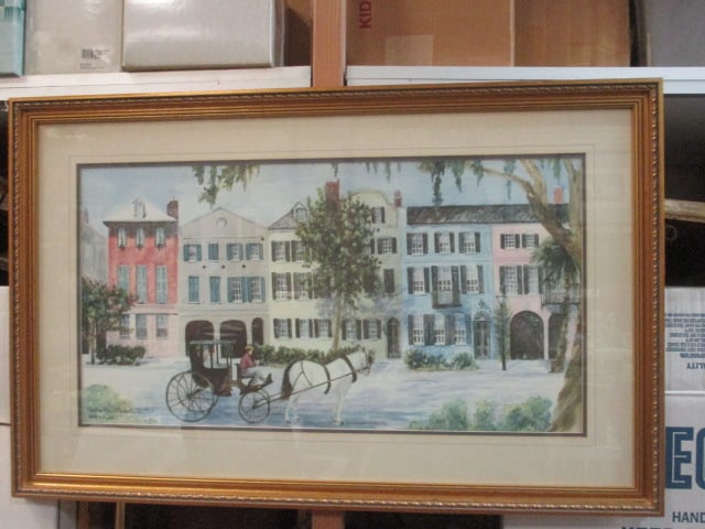Limited Edition "Rainbow Row, Charleston, SC" by Betty Schwark: Framed and matted 37 1/4" x 23 3/4", Limited Ed. No. 754/2000 Local Pickup Suggested