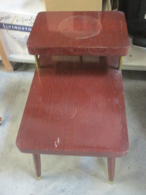 Midcentury Tiered End Table: 15 1/4" x 23 1/2" x 22", some scuffs and residue, Local Pickup Only