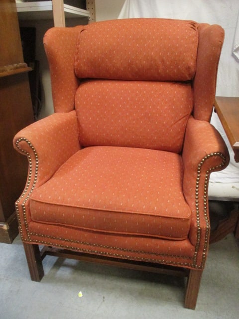 Custom Covered Wingback Arm Chair with Nail Head Accents (1 of 7)