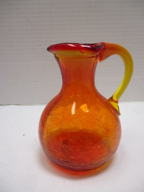 Blenko Style Amberina Crackle Glass Pitcher (1 of 6)