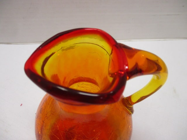 Blenko Style Amberina Crackle Glass Pitcher - 2