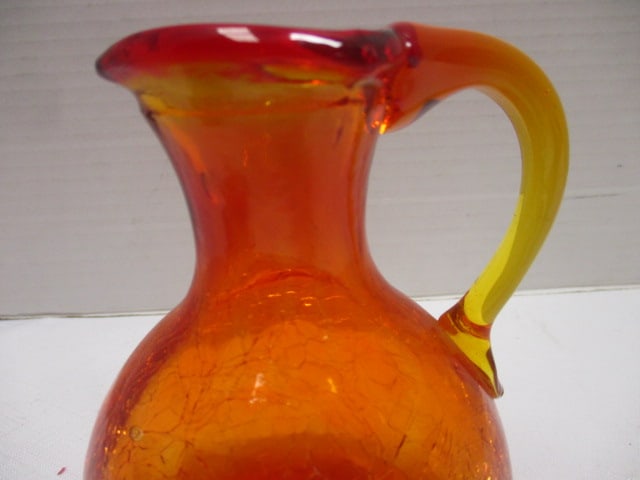 Blenko Style Amberina Crackle Glass Pitcher - 3