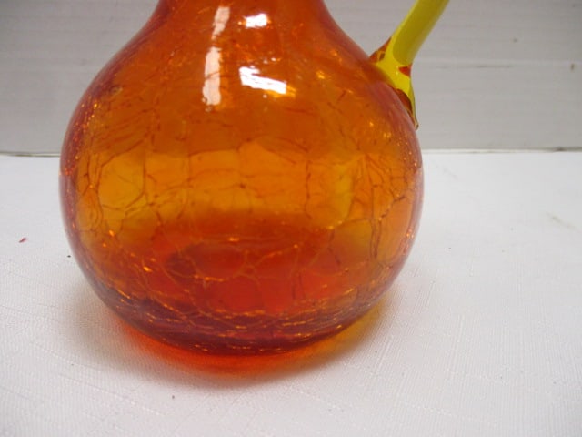 Blenko Style Amberina Crackle Glass Pitcher - 4