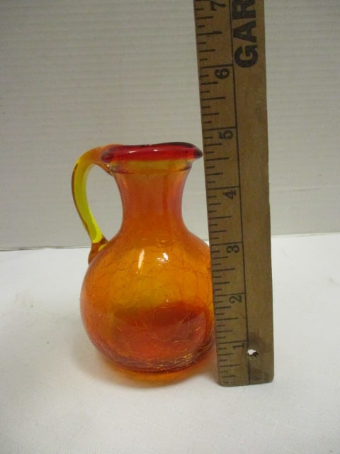 Blenko Style Amberina Crackle Glass Pitcher - 5