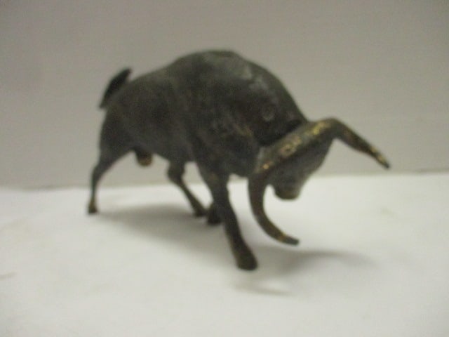 Brass Charging Bull Statue: approx. 8" long, 4"h