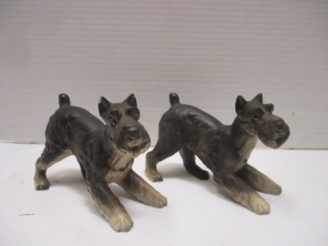 Two Porcelain Schnauzer Figurines: 3 1/2", few small chips on ears