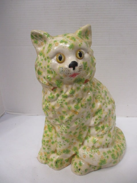 Hand Decorated Plaster Mantle Cat: 12"h, heavy-Local Pickup Suggested