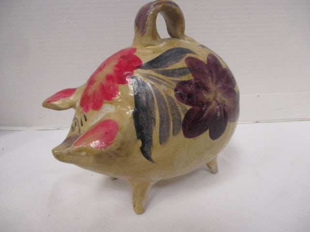 Handpainted Folk Art Pottery Piggy Bank: .