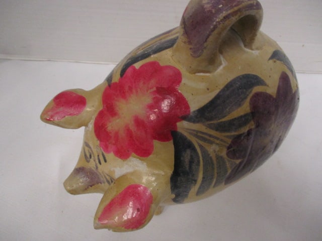 Handpainted Folk Art Pottery Piggy Bank - 2